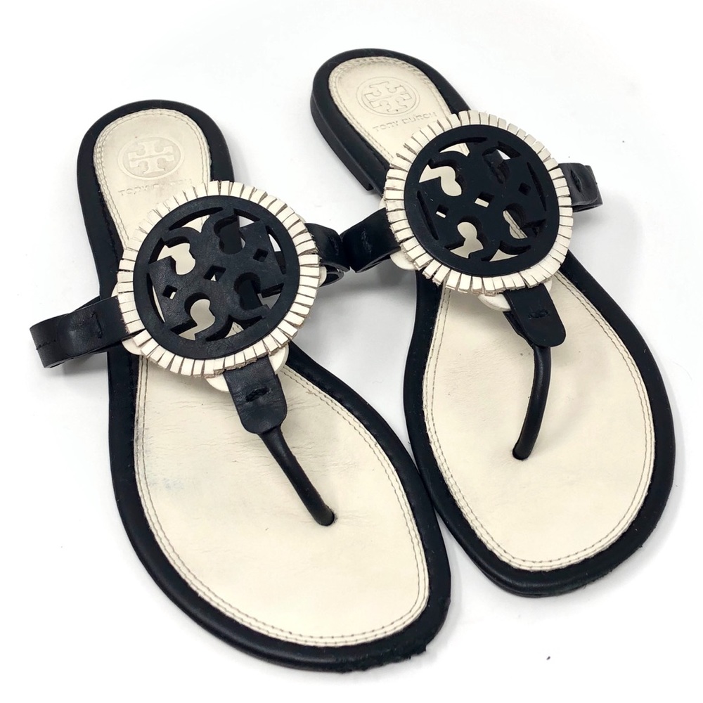 TORY BURCH Black & Bone Miller Fringe Sandals 8.5